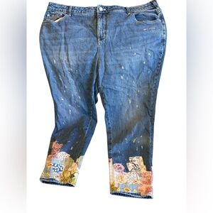 Pilcro Anthropology Blue Jeans with Colorful Patchwork